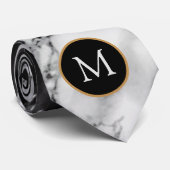 Gepersonaliseerde Monogram Zwart Wit Marmer Stropd Stropdas (Opgerold)