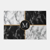Gepersonaliseerde Monogram Zwart Wit Marmeren Deur Deurmat (Voorkant)