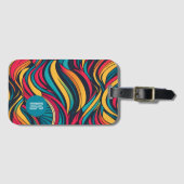 Gepersonaliseerde Monogrammed Abstract Waves Patte Bagagelabel (Voorkant (horizontaal))