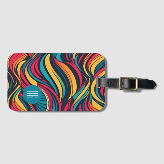 Gepersonaliseerde Monogrammed Abstract Waves Patte Bagagelabel (Voorkant (horizontaal))