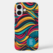 Gepersonaliseerde Monogrammed Abstract Waves Patte Case-Mate iPhone Case (Achterkant)