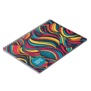 Gepersonaliseerde Monogrammed Abstract Waves Patte Notitieboek