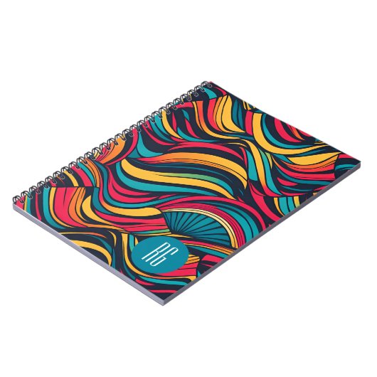 Gepersonaliseerde Monogrammed Abstract Waves Patte Notitieboek (Linkerzijde)
