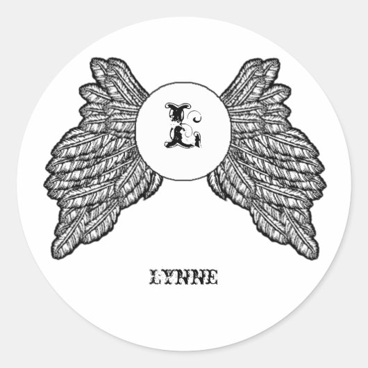 Gepersonaliseerde Monogrammed Angel Wings Ronde Sticker (Voorkant)
