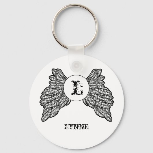 Gepersonaliseerde Monogrammed Angel Wings Sleutelhanger (Voorkant)