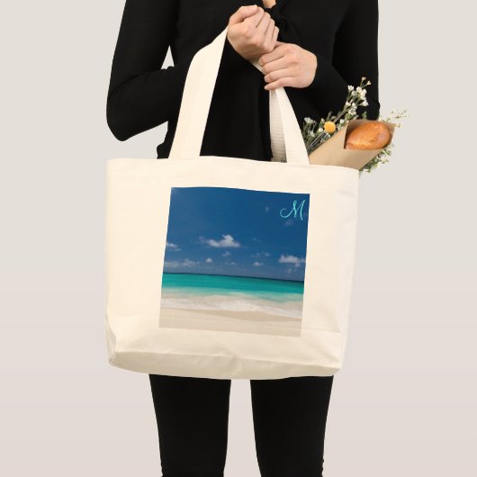 Gepersonaliseerde monogrammed Beach zakken Grote Tote Bag (Voorkant (product))