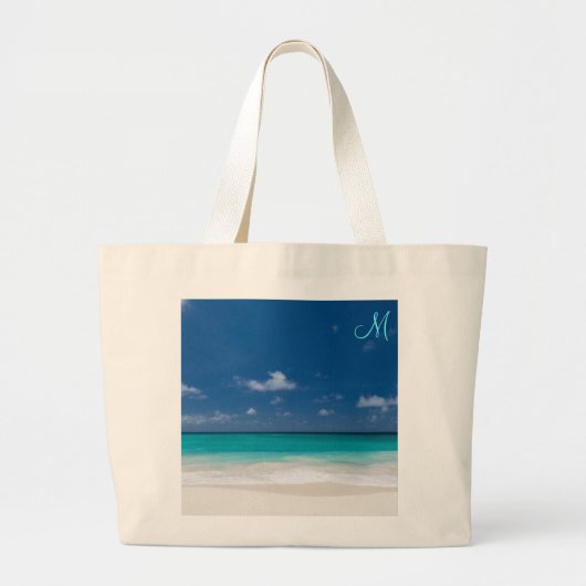 Gepersonaliseerde monogrammed Beach zakken Grote Tote Bag (Voorkant)