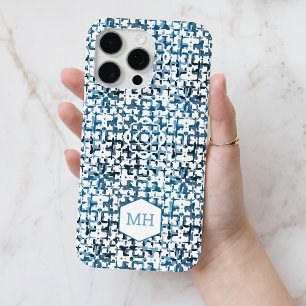 Gepersonaliseerde Monogrammed Blauw Abstract Patro iPhone 15 Pro Max Hoesje