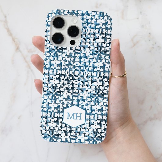 Gepersonaliseerde Monogrammed Blauw Abstract Patro Case-Mate iPhone Case