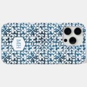 Gepersonaliseerde Monogrammed Blauw Abstract Patro Case-Mate iPhone Case (Achterkant (horizontaal))