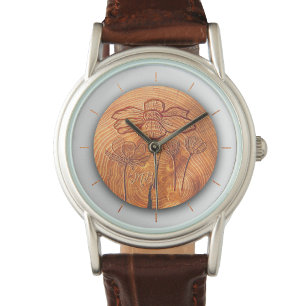 Gepersonaliseerde Monogrammed & Bloeiende houten c Horloge