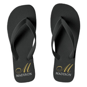 Gepersonaliseerde Monogrammed Gold Black Teenslippers