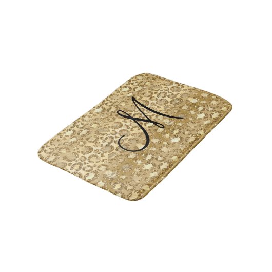 Gepersonaliseerde Monogrammed Gold Glitter Leopard Badmat (Gekanteld)