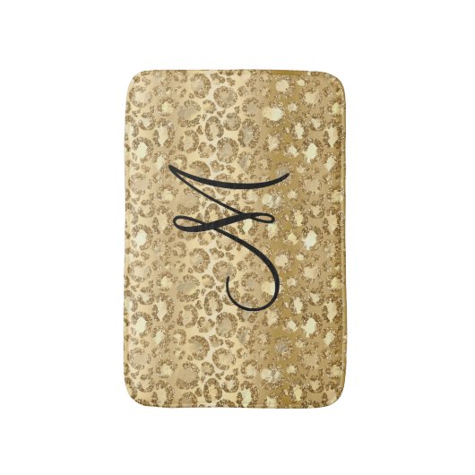 Gepersonaliseerde Monogrammed Gold Glitter Leopard Badmat (Voorkant Verticaal)