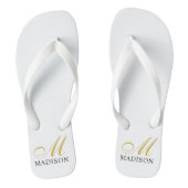 Gepersonaliseerde Monogrammed Goud Witte Teenslipp Teenslippers (Voetbed)