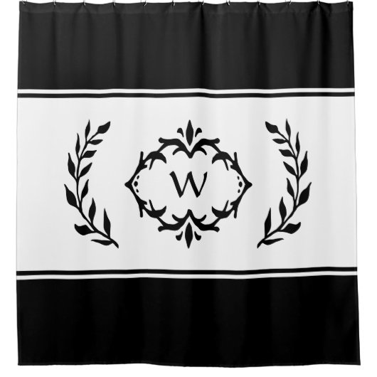 Gepersonaliseerde Monogrammed Initiaal Zwart-wit Douchegordijn (Voorkant)