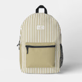 Gepersonaliseerde Monogrammed Khaki Shade Stripes Bedrukte Rugzak (Voorkant)
