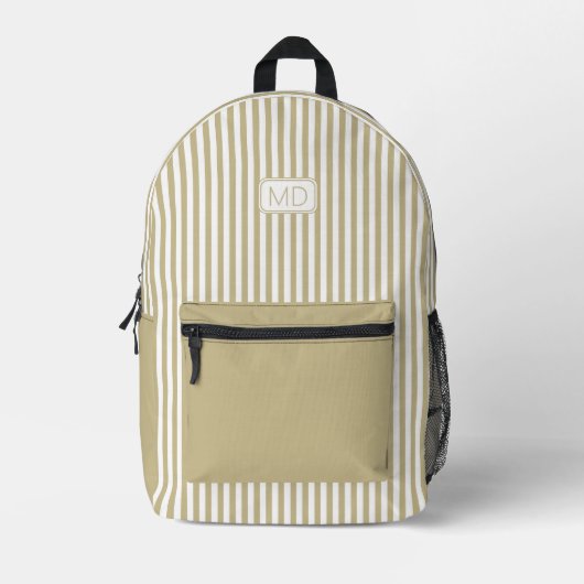 Gepersonaliseerde Monogrammed Khaki Shade Stripes Bedrukte Rugzak (Voorkant)