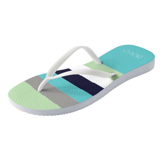 Gepersonaliseerde Monogrammed Kleurenstroken Teenslippers (Schuin)