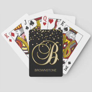 Gepersonaliseerde Monogrammed Letter 'B' Gold Blac Speelkaarten