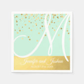 Gepersonaliseerde Monogrammed Mint Green Gold Wedd Servetten (Voorkant)