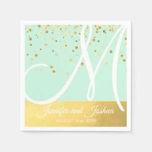 Gepersonaliseerde Monogrammed Mint Green Gold Wedd Servetten