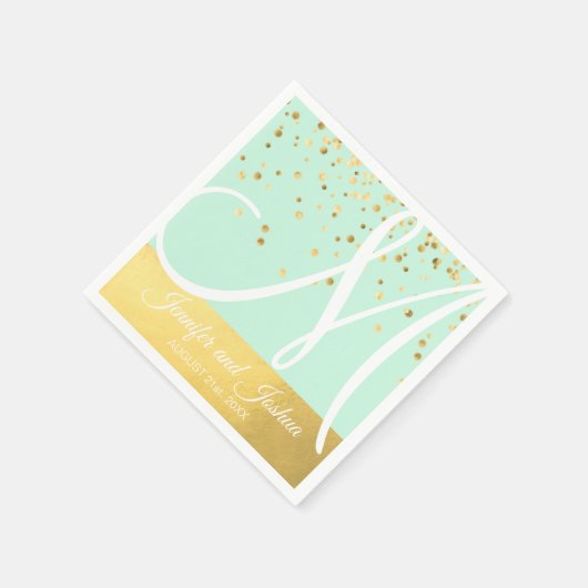 Gepersonaliseerde Monogrammed Mint Green Gold Wedd Servetten (Hoek)