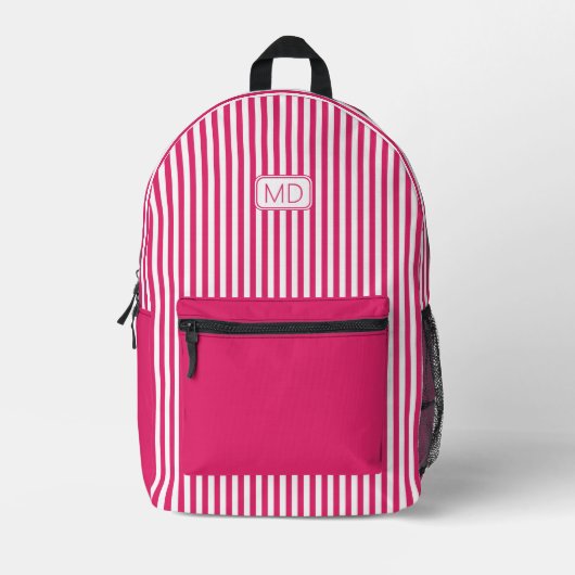 Gepersonaliseerde Monogrammed Moderne Roze Strepen Bedrukte Rugzak (Voorkant)
