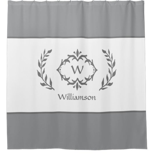 Gepersonaliseerde Monogrammed Naam Initiaal Grijs  Douchegordijn (Voorkant)