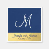 Gepersonaliseerde Monogrammed Navy Blue Gold Weddi Servet (Voorkant)
