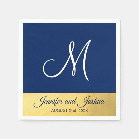 Gepersonaliseerde Monogrammed Navy Blue Gold Weddi Servet (Voorkant)