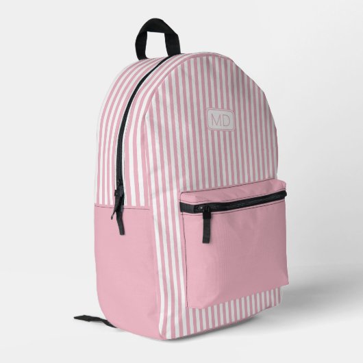 Gepersonaliseerde Monogrammed Pastel Roze Strepen Bedrukte Rugzak (Achterkant Hoek Links)