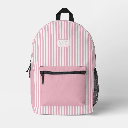 Gepersonaliseerde Monogrammed Pastel Roze Strepen Bedrukte Rugzak (Voorkant)