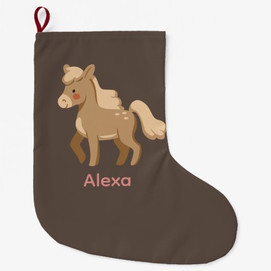Gepersonaliseerde Monogrammed Pony Paard Meisje Grote Kerstsok (Voorkant)