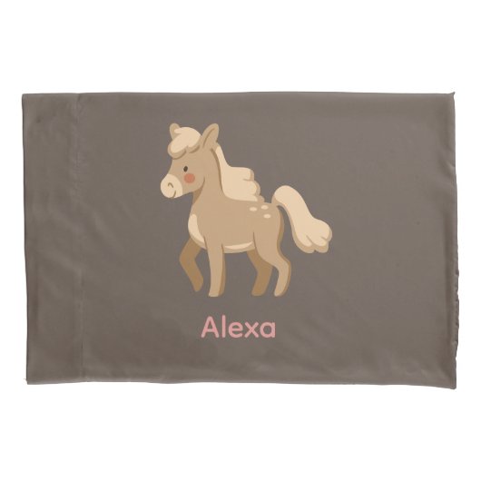 Gepersonaliseerde Monogrammed Pony Paard Meisje Kussensloop (Voorkant)