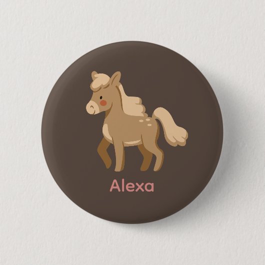 Gepersonaliseerde Monogrammed Pony Paard Meisje Ronde Button 5,7 Cm (Voorkant)
