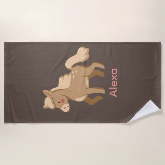 Gepersonaliseerde Monogrammed Pony Paard Meisje Strandlaken (Voorkant)