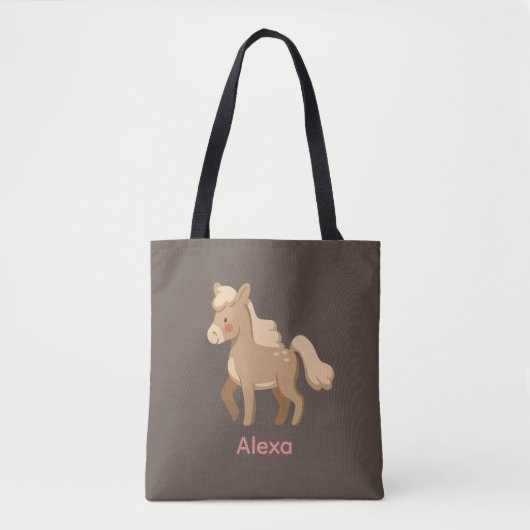 Gepersonaliseerde Monogrammed Pony Paard Meisje Tote Bag (Voorkant)