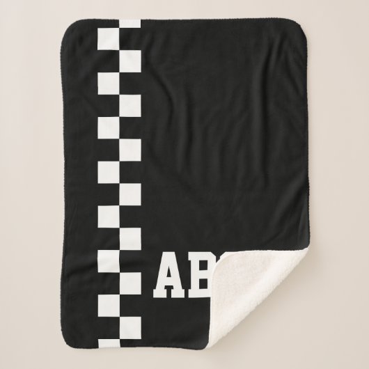 Gepersonaliseerde Monogrammed Racing Flag Sport Th Sherpa Deken (Voorkant)