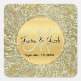 Gepersonaliseerde Monogrammed Trouwstickers Vierkante Sticker