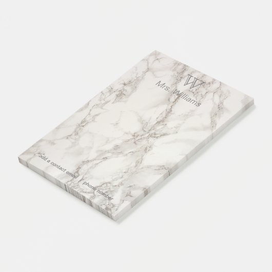 Gepersonaliseerde Monogrammed White Marble Post-it® Notes (Schuin)