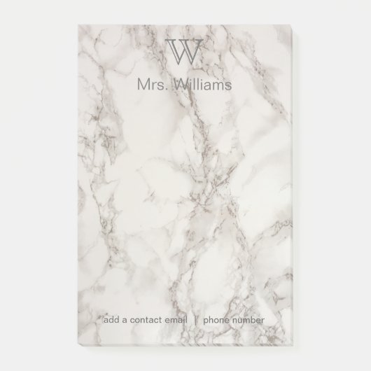 Gepersonaliseerde Monogrammed White Marble Post-it® Notes (Voorkant)