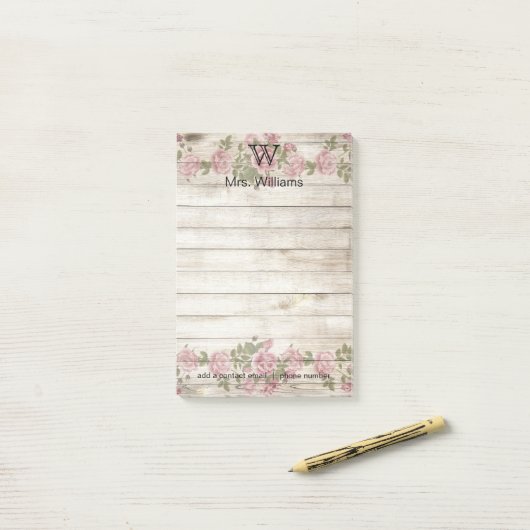 Gepersonaliseerde Monogrammed Wooden Achtergrond Post-it® Notes (Op bureau)