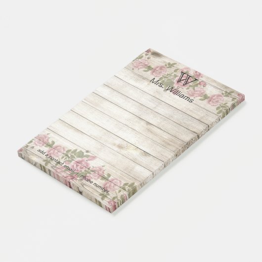 Gepersonaliseerde Monogrammed Wooden Achtergrond Post-it® Notes (Schuin)