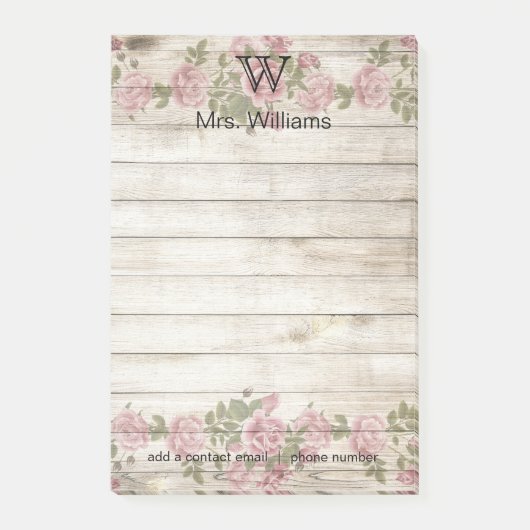 Gepersonaliseerde Monogrammed Wooden Achtergrond Post-it® Notes (Voorkant)