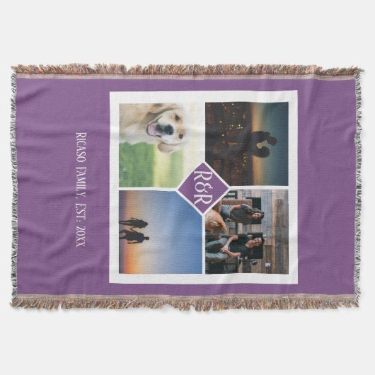 Gepersonaliseerde Monogrammen 4 Foto Collage Deken (Voorkant)