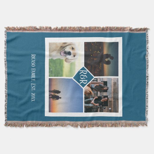 Gepersonaliseerde Monogrammen 4 Foto Collage Deken (Voorkant)