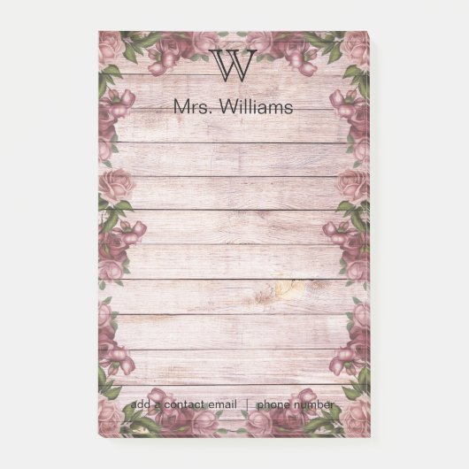 Gepersonaliseerde Monogrammen Groene Wooden Achter Post-it® Notes (Voorkant)