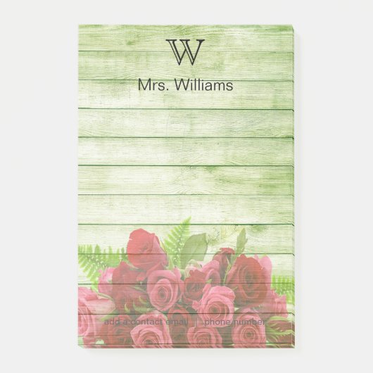 Gepersonaliseerde Monogrammen Groene Wooden Achter Post-it® Notes (Voorkant)