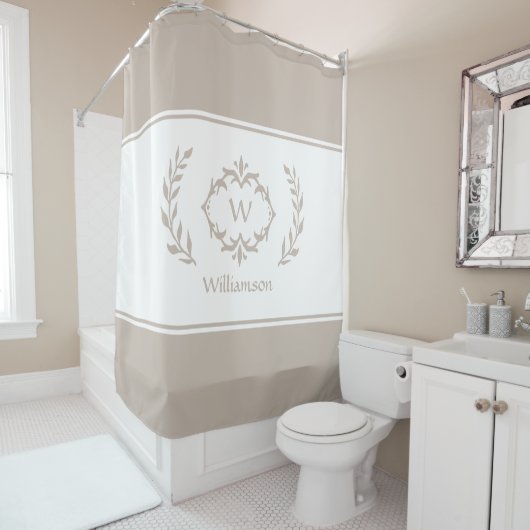 Gepersonaliseerde Monogrammen Naam Initiaal Beige  Douchegordijn (In situ)